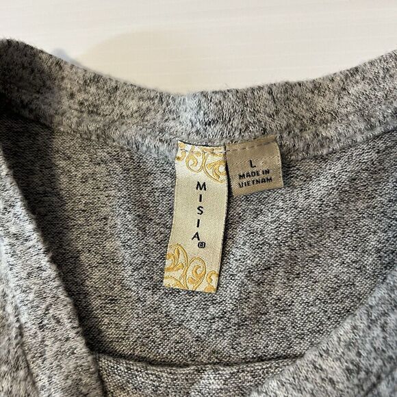 Misia Womens Large Gray Marbled Long Sleeve Rayon Blend Tunic Top Button Accents - Picture 6 of 12